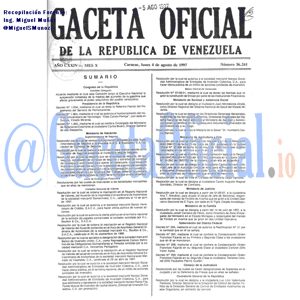 Gaceta Oficial 36261 del 4 Agosto 1997