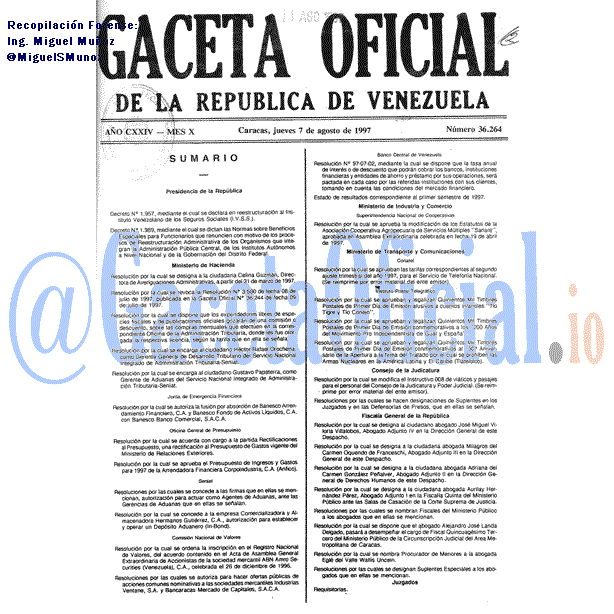 Gaceta Oficial 36264 del 7 Agosto 1997