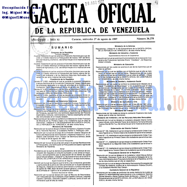 Gaceta Oficial 36278 del 27 Agosto 1997