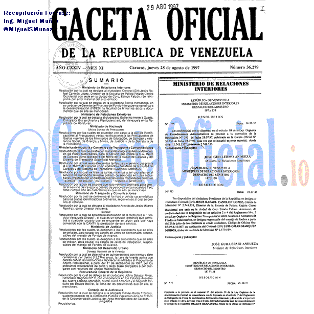 Gaceta Oficial 36279 del 28 Agosto 1997