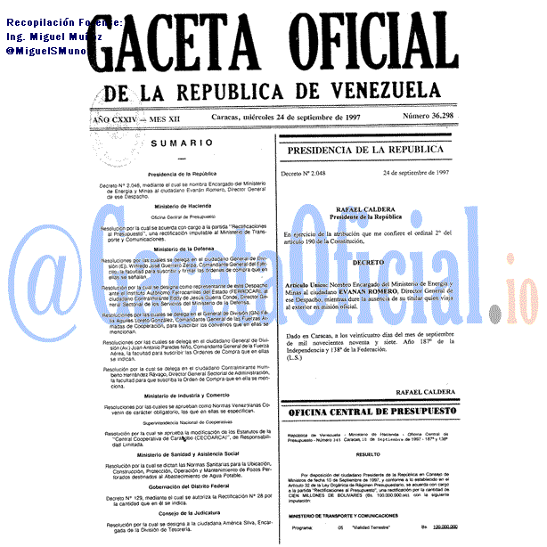 Gaceta Oficial 36298 del 24 Septiembre 1997