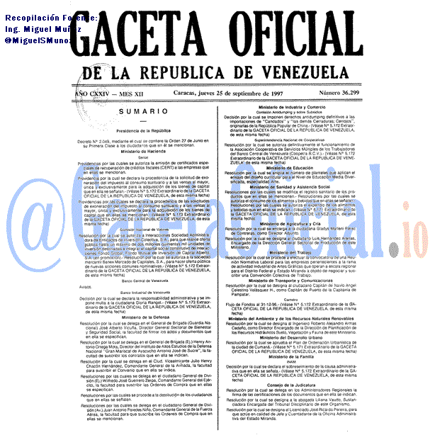 Gaceta Oficial 36299 del 25 Septiembre 1997