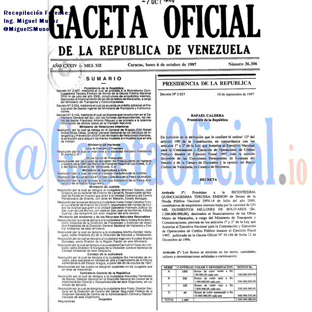 Gaceta Oficial 36306 del 6 Octubre 1997