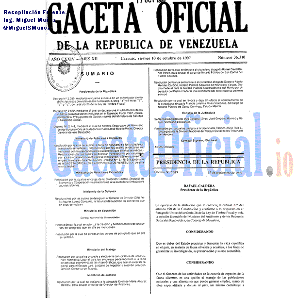 Gaceta Oficial 36310 del 10 Octubre 1997