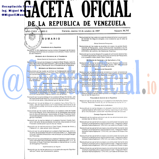 Gaceta Oficial 36312 del 14 Octubre 1997