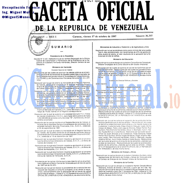 Gaceta Oficial 36315 del 17 Octubre 1997