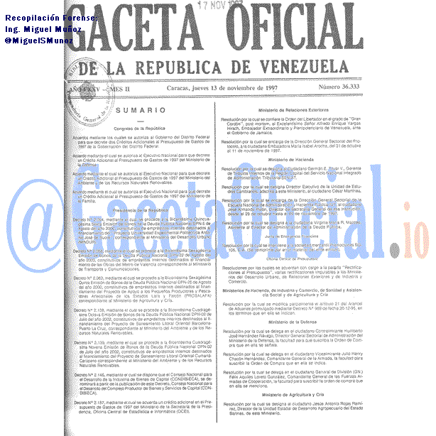 Gaceta Oficial 36333 del 13 Noviembre 1997