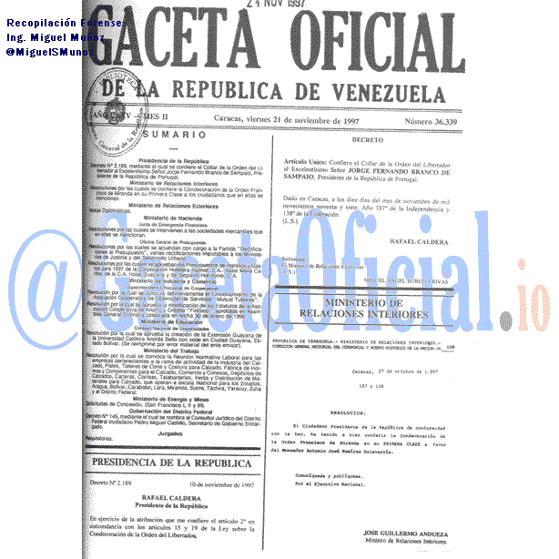 Gaceta Oficial 36339 del 21 Noviembre 1997