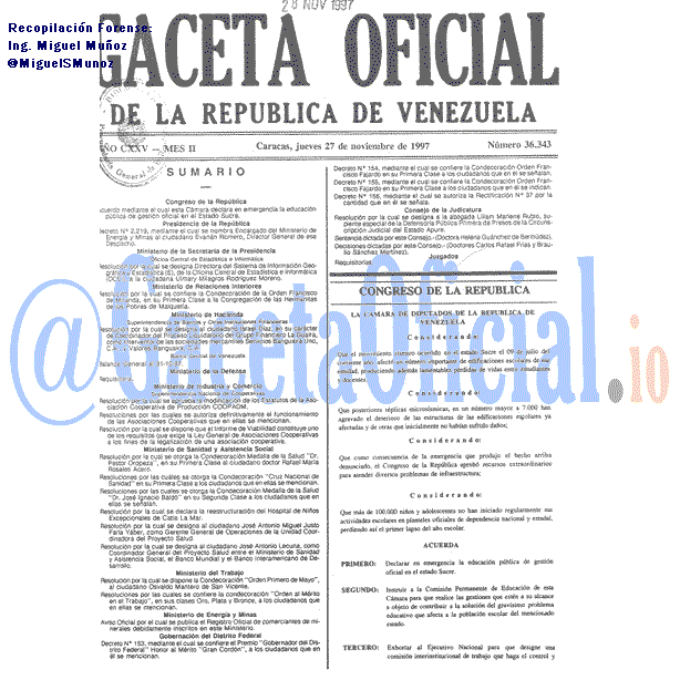 Gaceta Oficial 36343 del 27 Noviembre 1997