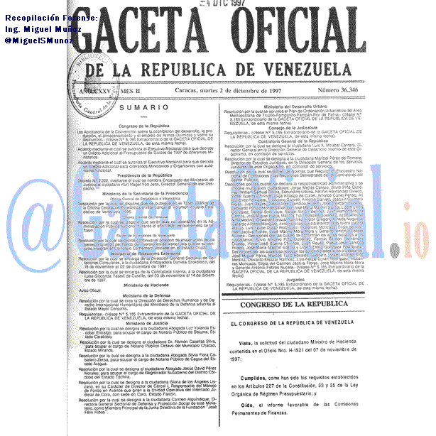 Gaceta Oficial 36346 del 2 Diciembre 1997