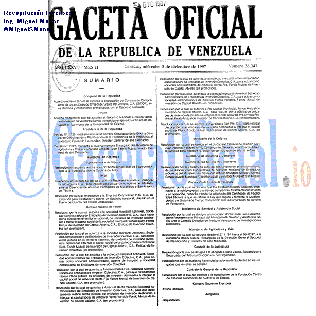 Gaceta Oficial 36347 del 3 Diciembre 1997