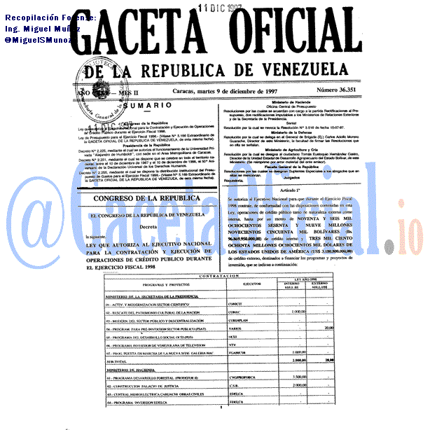 Gaceta Oficial 36351 del 9 Diciembre 1997