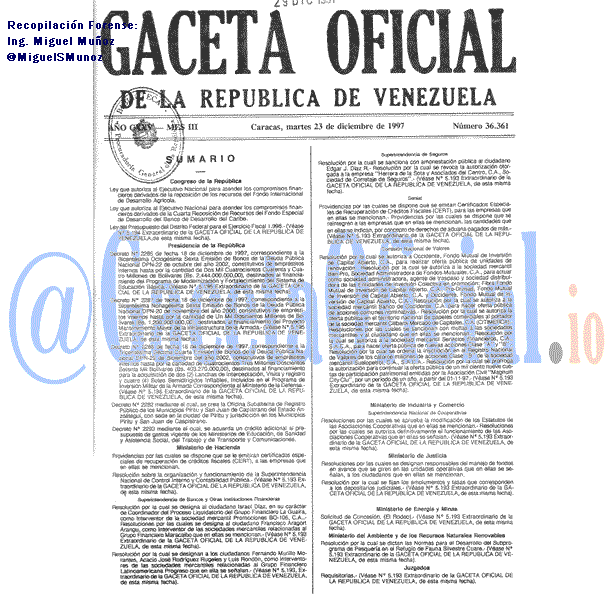 Gaceta Oficial 36361 del 23 Diciembre 1997