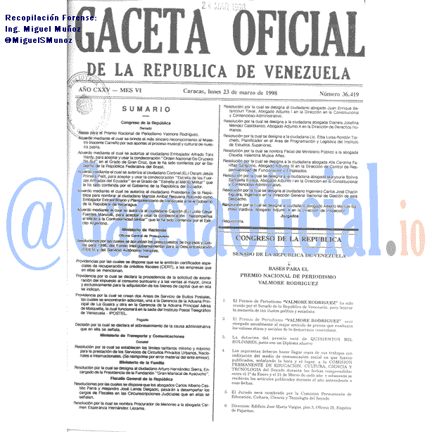 Gaceta Oficial 36419 del 23 Marzo 1998