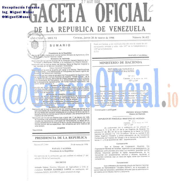 Gaceta Oficial 36422 del 26 Marzo 1998