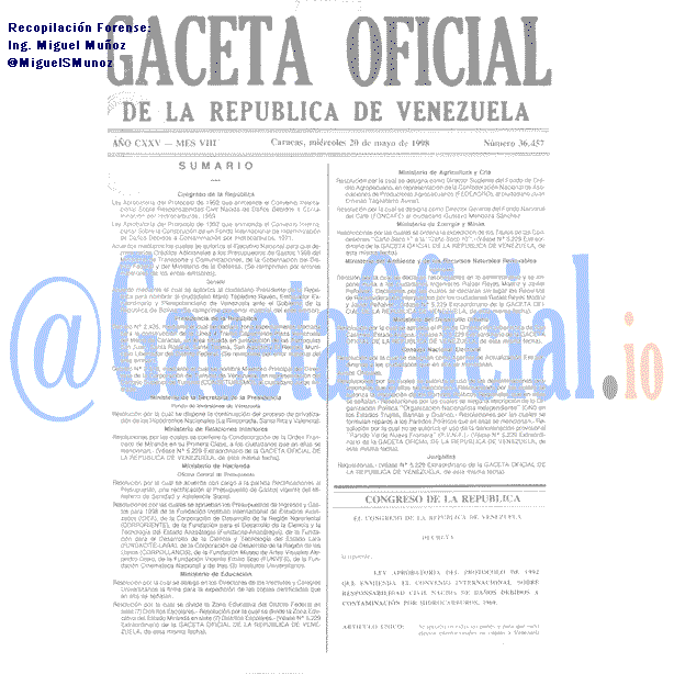 Gaceta Oficial 36457 del 20 Mayo 1998
