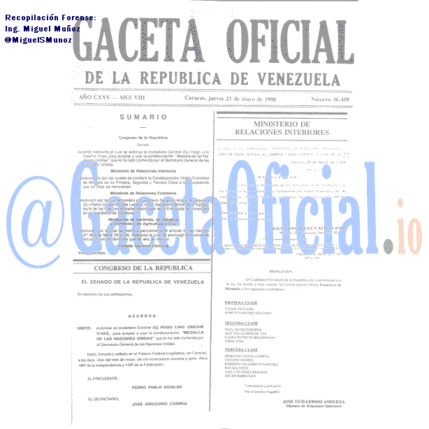 Gaceta Oficial 36458 del 21 Mayo 1998