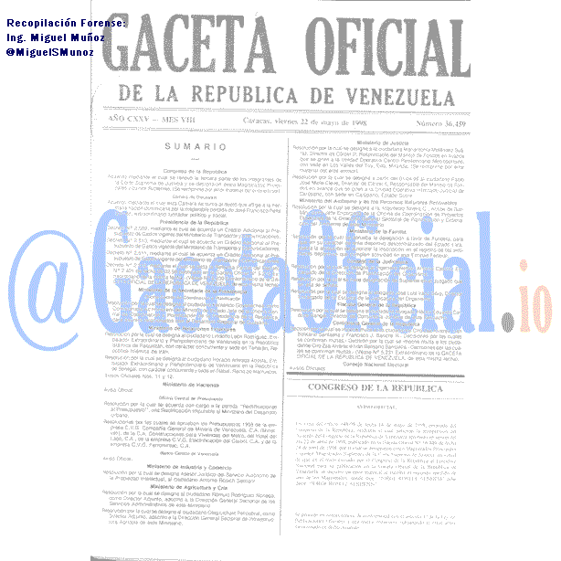 Gaceta Oficial 36459 del 22 Mayo 1998