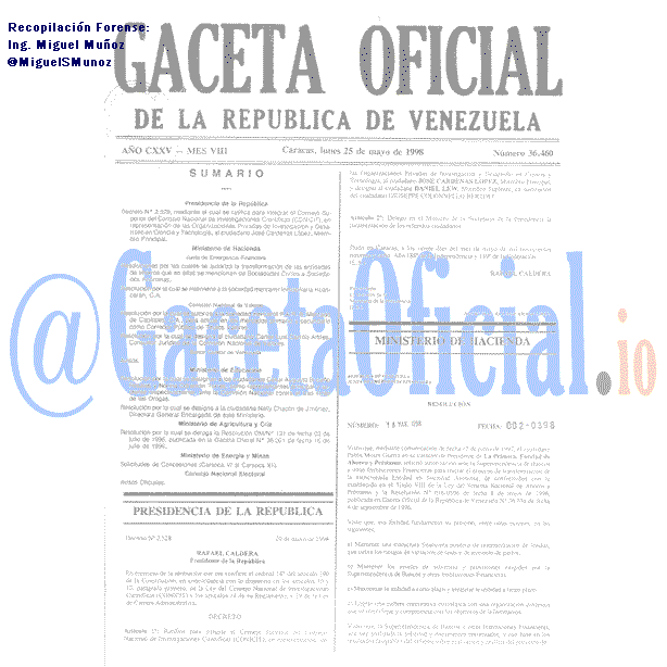 Gaceta Oficial 36460 del 25 Mayo 1998