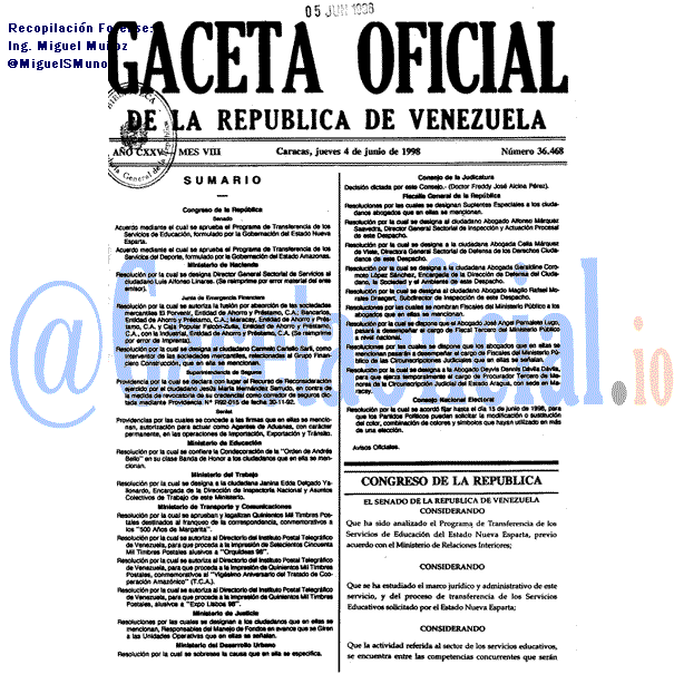 Gaceta Oficial 36468 del 4 Junio 1998