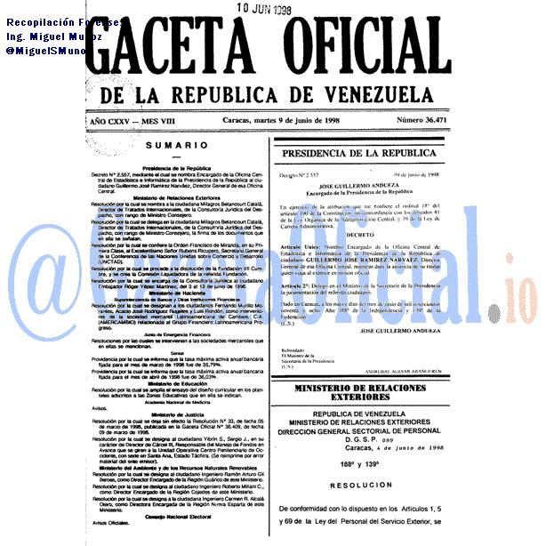 Gaceta Oficial 36471 del 9 Junio 1998