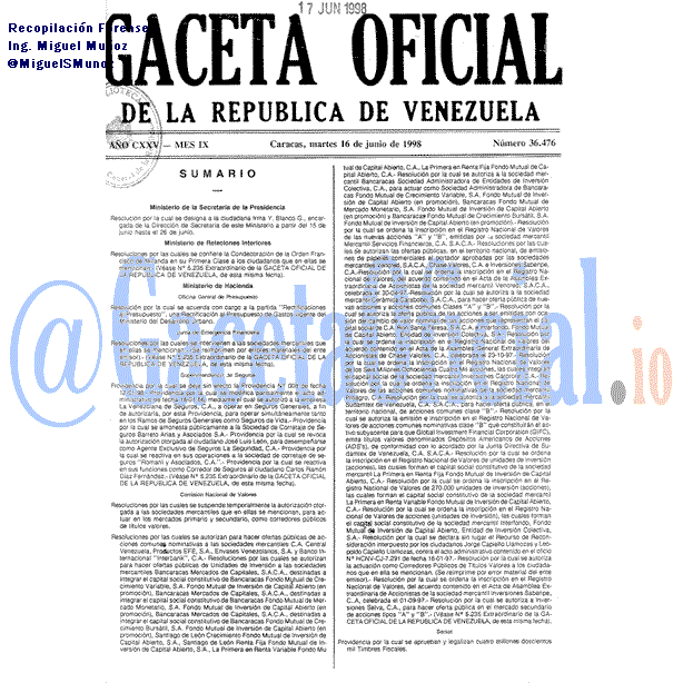 Gaceta Oficial 36476 del 16 Junio 1998