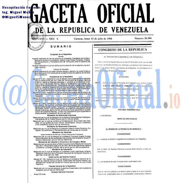 Gaceta Oficial 36494 del 13 Julio 1998
