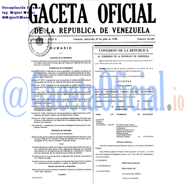 Gaceta Oficial 36496 del 15 Julio 1998