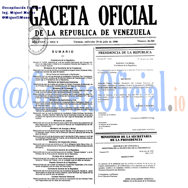 Gaceta Oficial 36505 del 29 Julio 1998