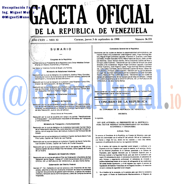 Gaceta Oficial 36531 del 3 Septiembre 1998