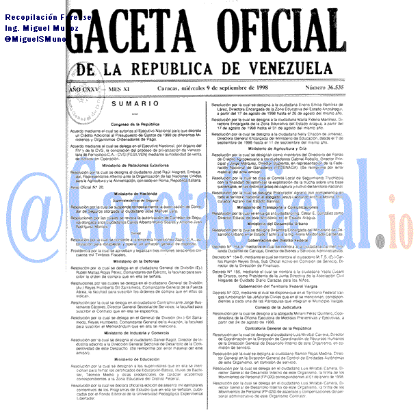 Gaceta Oficial 36535 del 9 Septiembre 1998