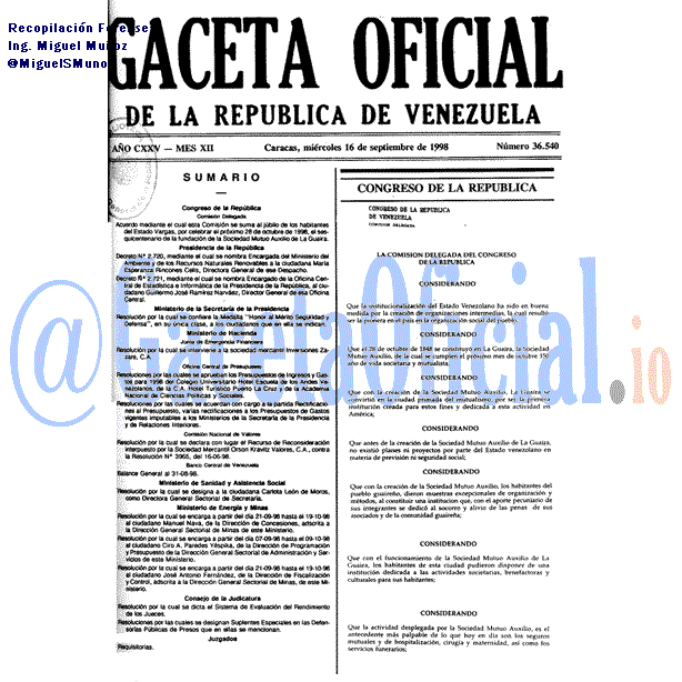 Gaceta Oficial 36540 del 16 Septiembre 1998