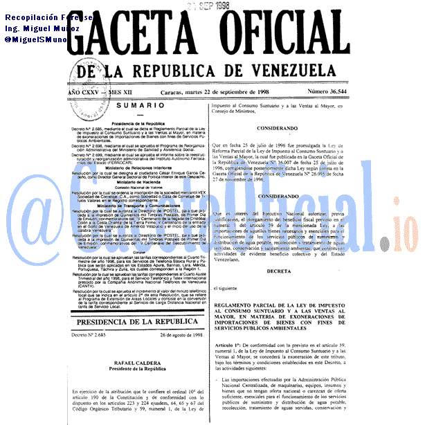 Gaceta Oficial 36544 del 22 Septiembre 1998