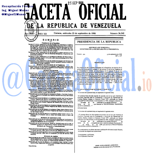 Gaceta Oficial 36545 del 23 Septiembre 1998