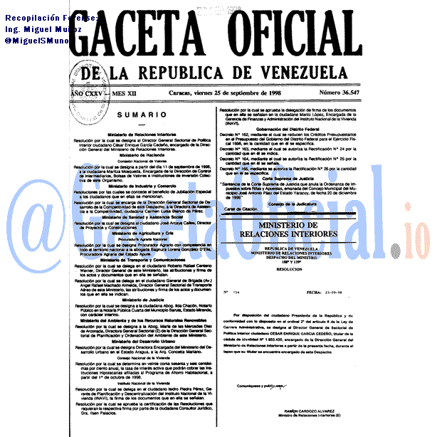 Gaceta Oficial 36547 del 25 Septiembre 1998