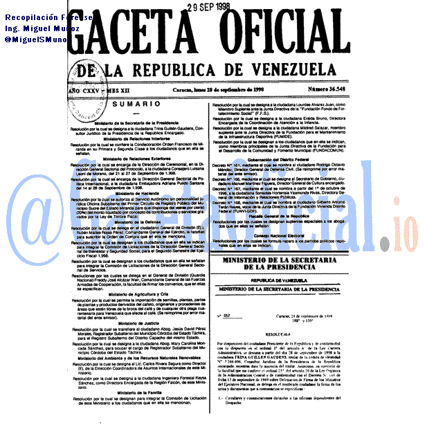 Gaceta Oficial 36548 del 28 Septiembre 1998