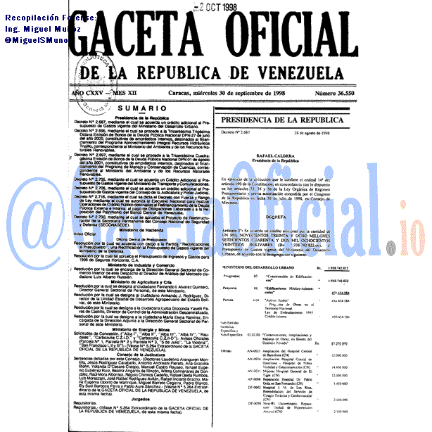 Gaceta Oficial 36550 del 30 Septiembre 1998