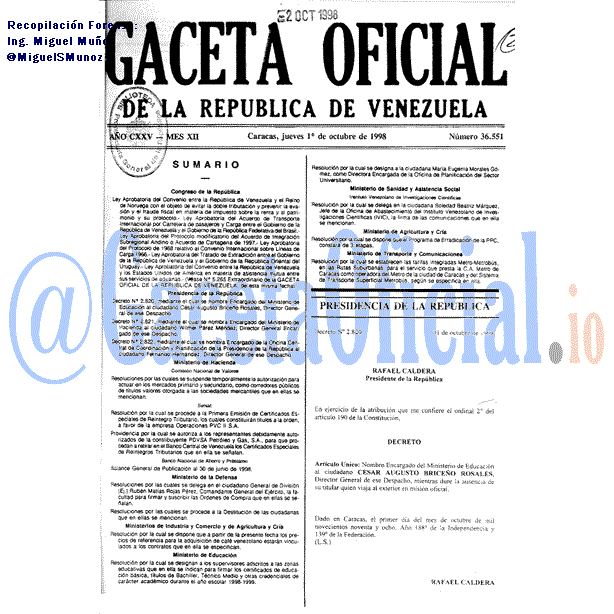 Gaceta Oficial 36551 del 1 Octubre 1998