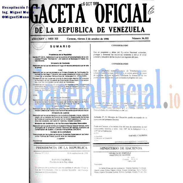 Gaceta Oficial 36552 del 2 Octubre 1998