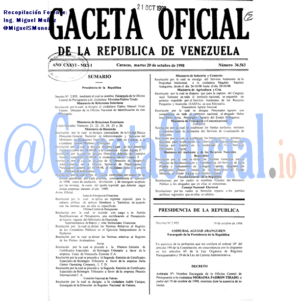 Gaceta Oficial 36563 del 20 Octubre 1998