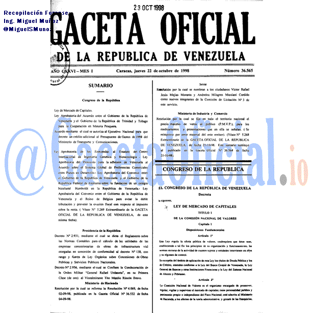 Gaceta Oficial 36565 del 22 Octubre 1998