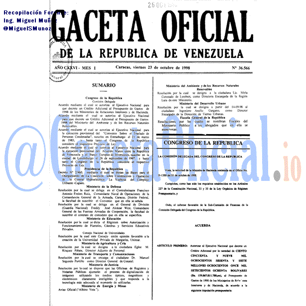 Gaceta Oficial 36566 del 23 Octubre 1998