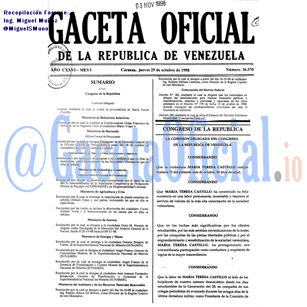 Gaceta Oficial 36570 del 29 Octubre 1998