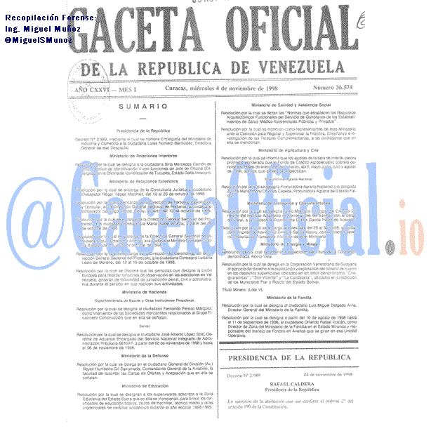 Gaceta Oficial 36574 del 4 Noviembre 1998