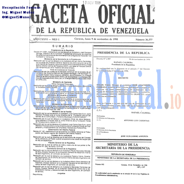 Gaceta Oficial 36577 del 9 Noviembre 1998