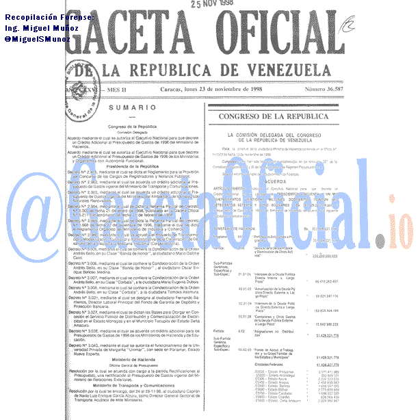 Gaceta Oficial 36587 del 23 Noviembre 1998