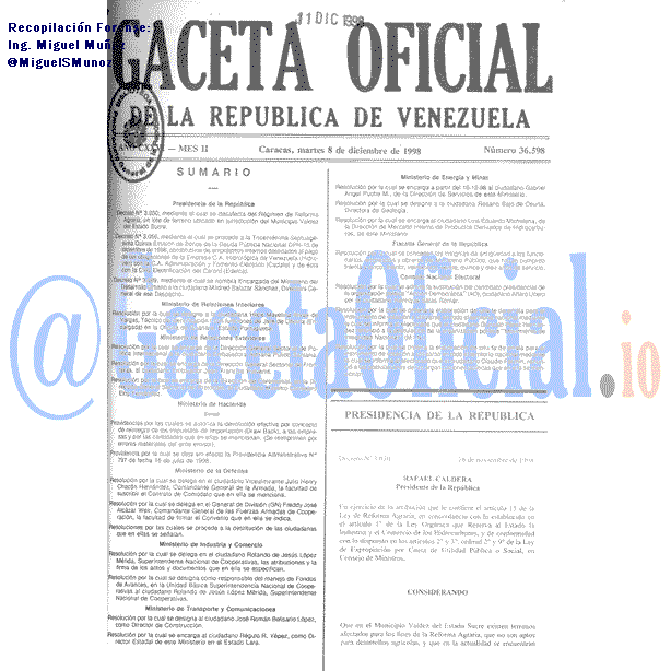 Gaceta Oficial 36598 del 8 Diciembre 1998