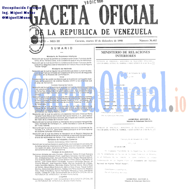 Gaceta Oficial 36603 del 15 Diciembre 1998