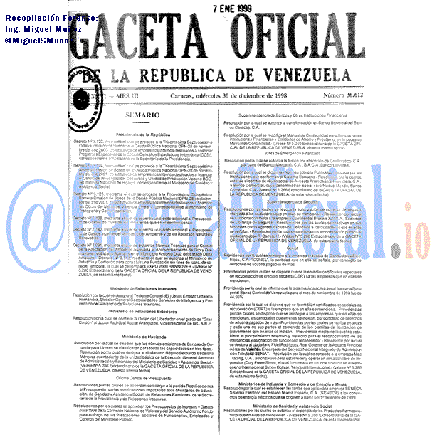 Gaceta Oficial 36612 del 30 Diciembre 1998