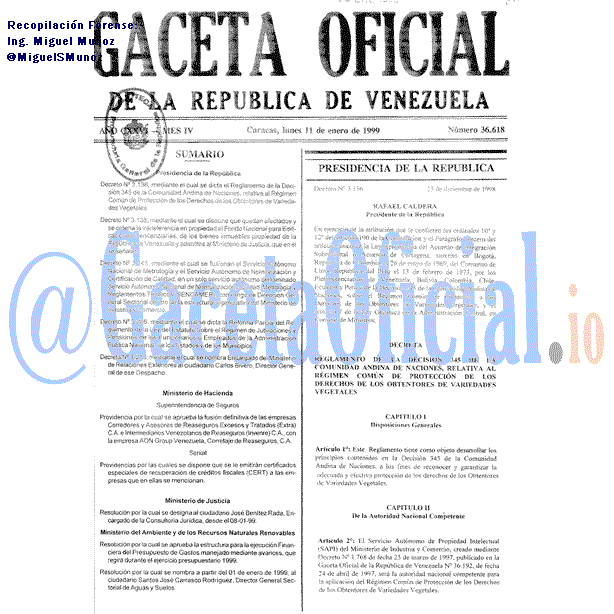 Gaceta Oficial 36618 del 11 Enero 1999